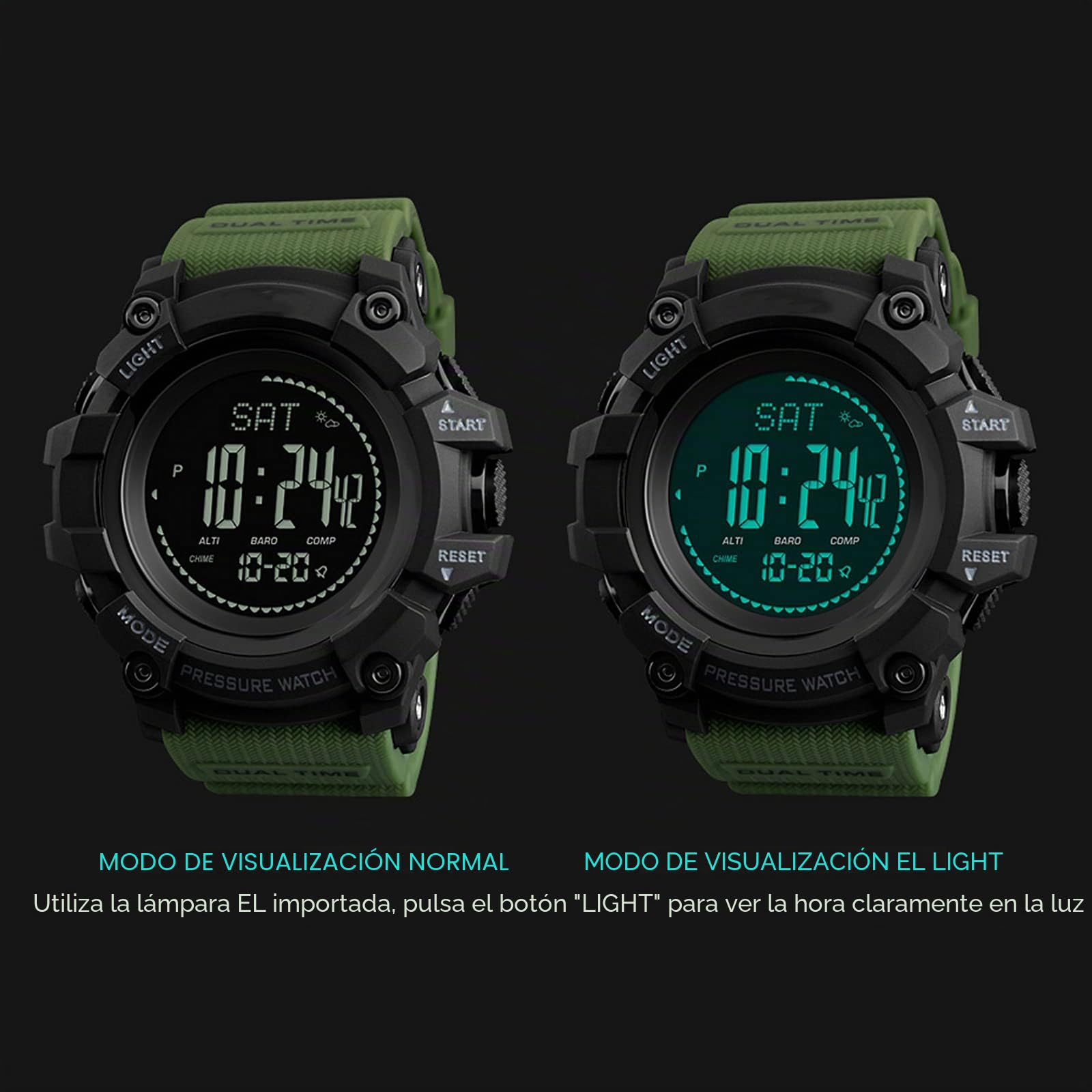 findtime Relojes deportivos ABC para hombre, altímetro, barómetro, brújula, podómetro, cuenta regresiva, presión, pronóstico del tiempo, cronómetro, contador de calorías, cronómetro, reloj digital