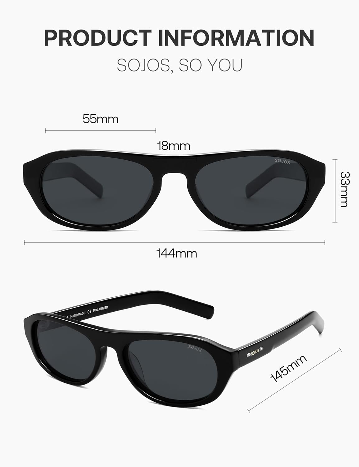 SOJOS Classic Acetate Oval Sunglasses for Men Women Polarized UV400 Protection Unisex Retro Lightweight Sun Glasses SJ3127