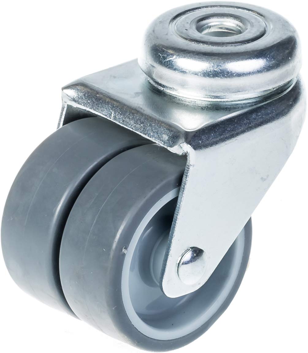 Rueda doble de 50 mm con rueda giratoria y freno de goma gris 280 kg de capacidad, juego de 4