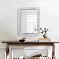 Vista 6 de JJUUYOU Espejo rectangular para pared, espejo de madera, espejos de pared blancos rústicos, espejos decorativos con marco de madera, espejo colgante
