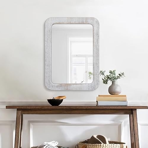 Miniatura 6 de Espejo rectangular para pared, espejo de madera, espejo de pared blanco rústico, espejo decorativo con marco de madera, espejo colgante rectangular
