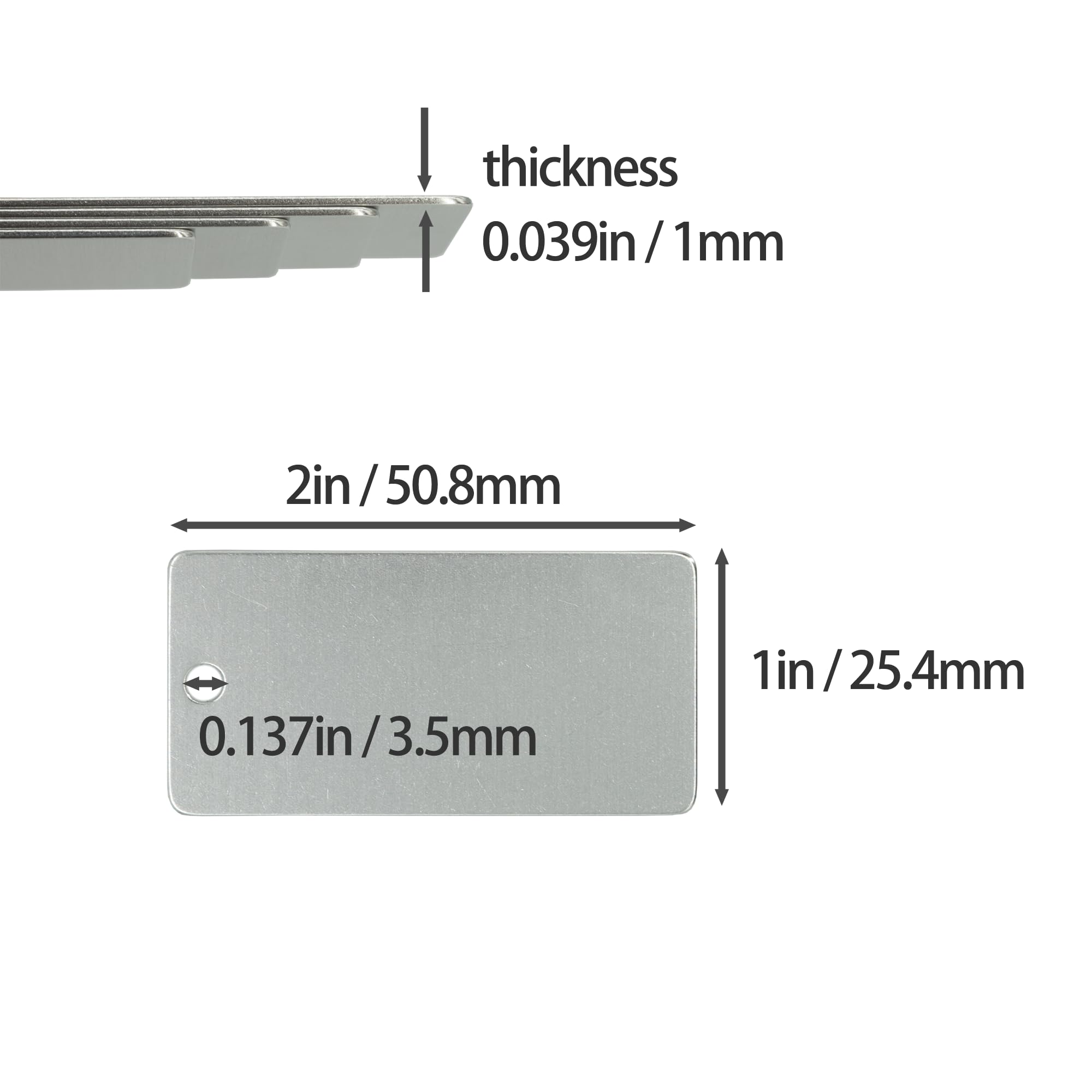 StayMax Aluminum Engraving Blanks Rectangle Blank Tags 1 Inch x 2 Inch 25 Pack (Silver)