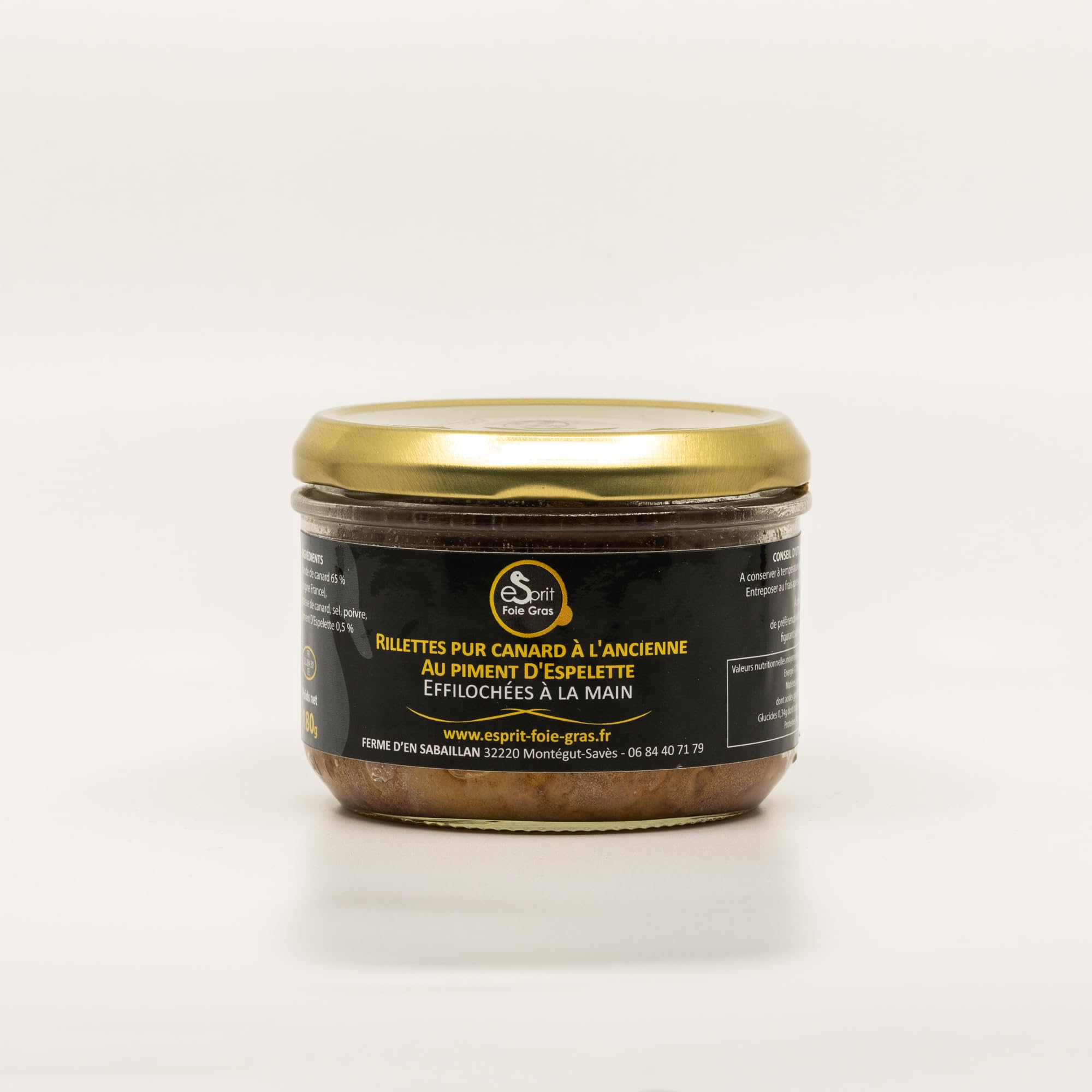 Esprit Foie Gras -Rillettes pur canard à l’ancienne au piment d’Espelette – effilochées à la main – 180 g