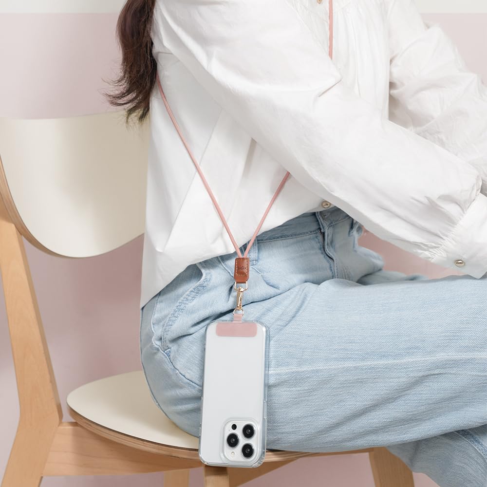 EKAX Confezione da 2 cinghie per telefono a tracolla e da collo, personalizzabili, con linguetta rimovibile da 0,5 mm, supporto per le mani libere per custodie del telefono (rosa rosa + grigio cenere)