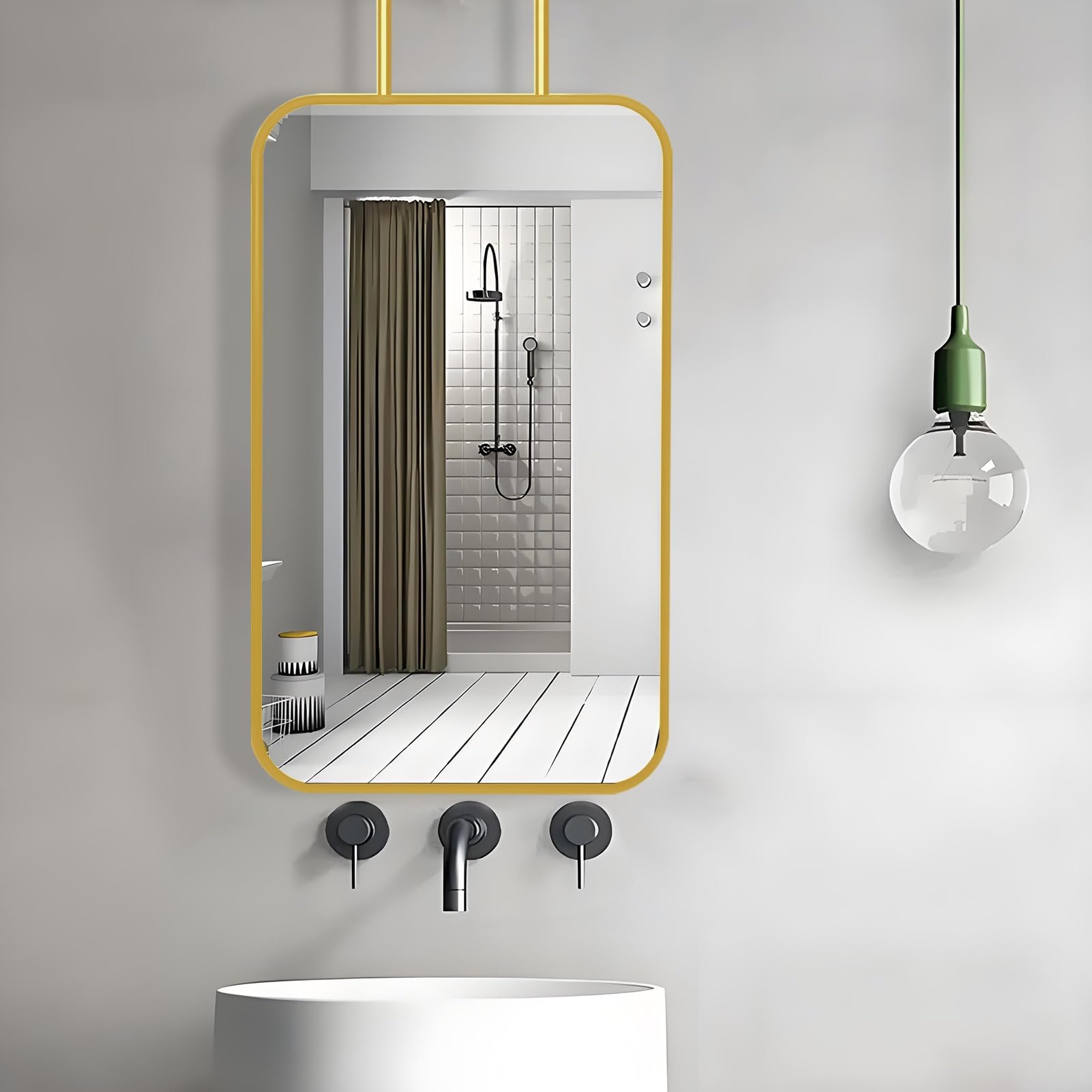 FGXHHS Ceiling Hanging Mounted Mirror with Metal Boom, Wall Decorative Mirrors for Cloakroom Bathroom, Vanity Floating Mirror, Clear and Practical, Gold(40cmx70cm)