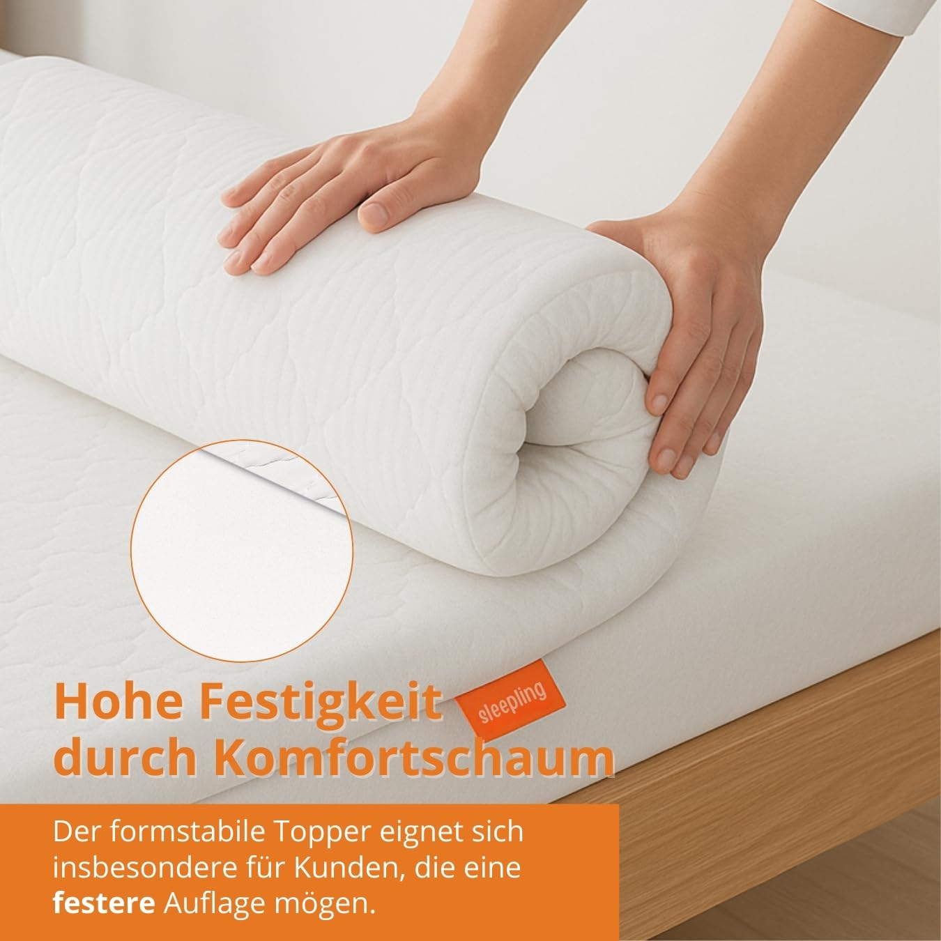 sleepling Komfortschaum Topper 90x200cm, Matratzentopper 6cm hoch, orthopädische Matratzenauflage 90x200 cm, für alle Matratzen und Betten, Made in EU, Oeko-TEX, Waschbar 60 Grad