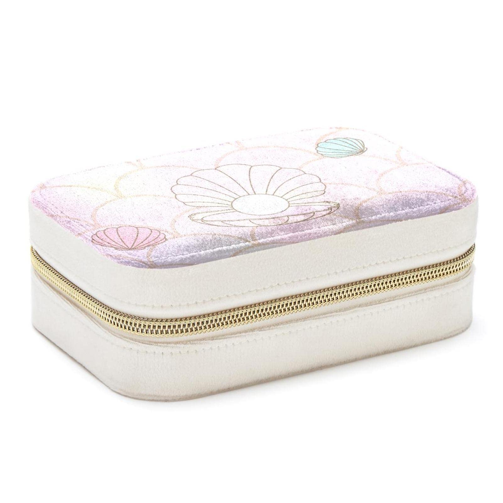 Boîte à bijoux de voyage rose nacré motif écailles de sirène pour bagues et colliers