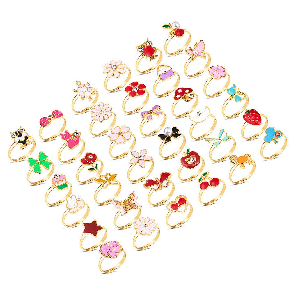 Diealles Shine 36 Pièces Bagues pour Enfants, Ensemble de Bagues Petites Filles avec Boîte Coeur Rose