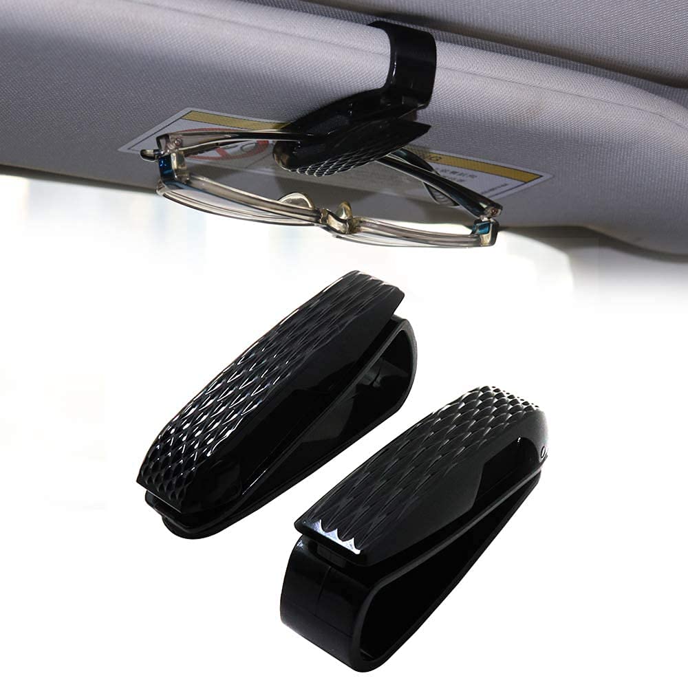 choolo 2 Pack Glasses Holders for Car Sun Visor, Sunglasses Eyeglasses Holder Clip Hanger Mount with Ticket Card Clip