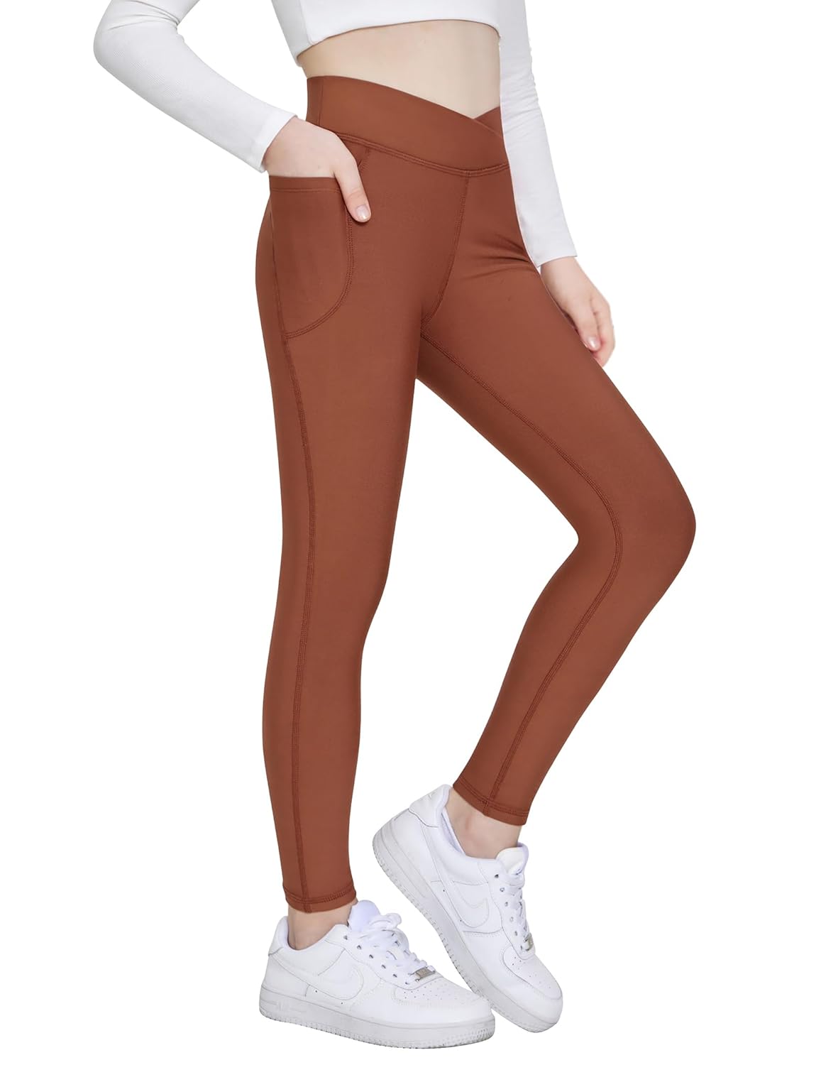 Zaclotre Calça legging infantil forrada com lã resistente à água no inverno quente crossover atlética ioga com bolsos
