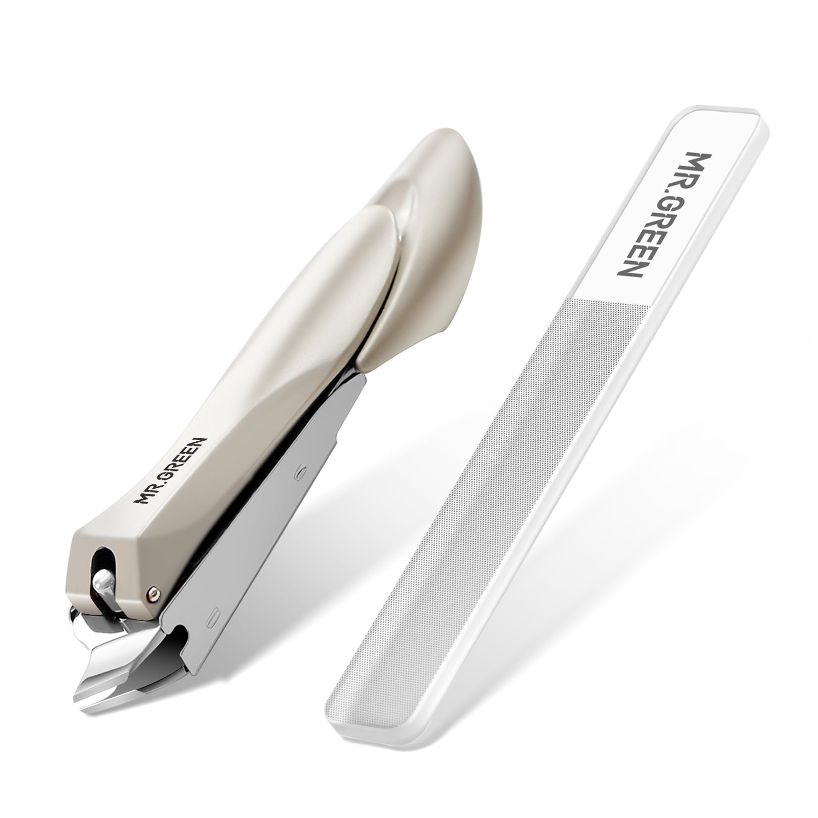 MR.GREEN Slanted Edge Nail Cutting Clippers Cuticle Nippers Tool Stainless Steel Dead Skin Oblique Tip Trimmer Manicure Scissors (Mr-1115+Glass File)