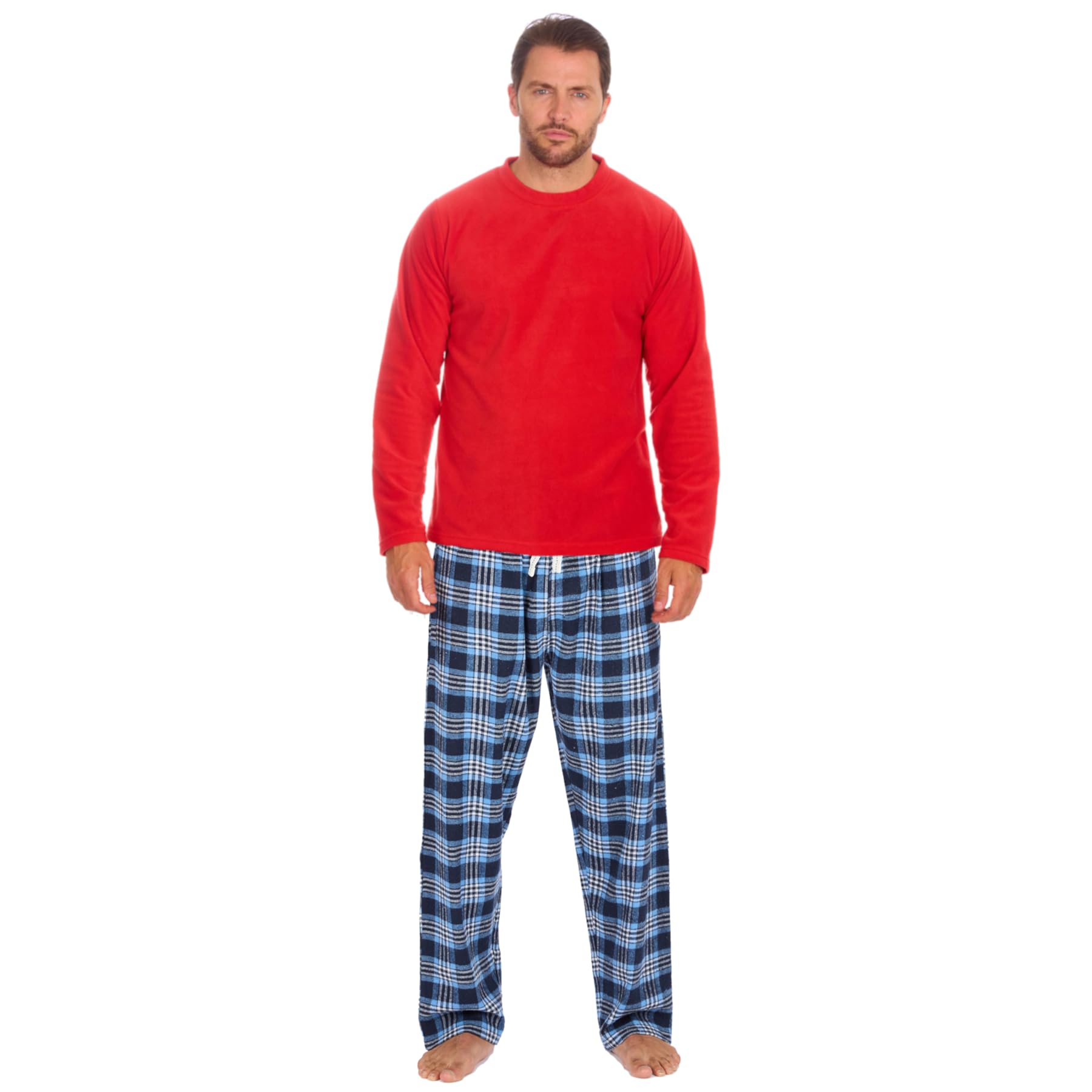 Style It Up Men's Pj Set - Red/Navy-Sky Fleece Flannel Pyjama Set Lounge Top Pants Pjs Pajamas Nightwear Gift Warm, (Red-Bk-Pink, Xxl)
