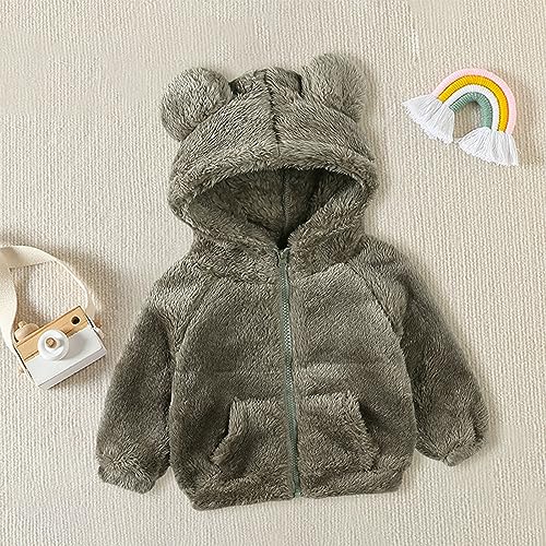 Kids Girls Fleece Hooded Jacket Bear Ears Zip Up Cute Coat Solid Color Winter Warm Thick Sweater Outerwear With Pocket4