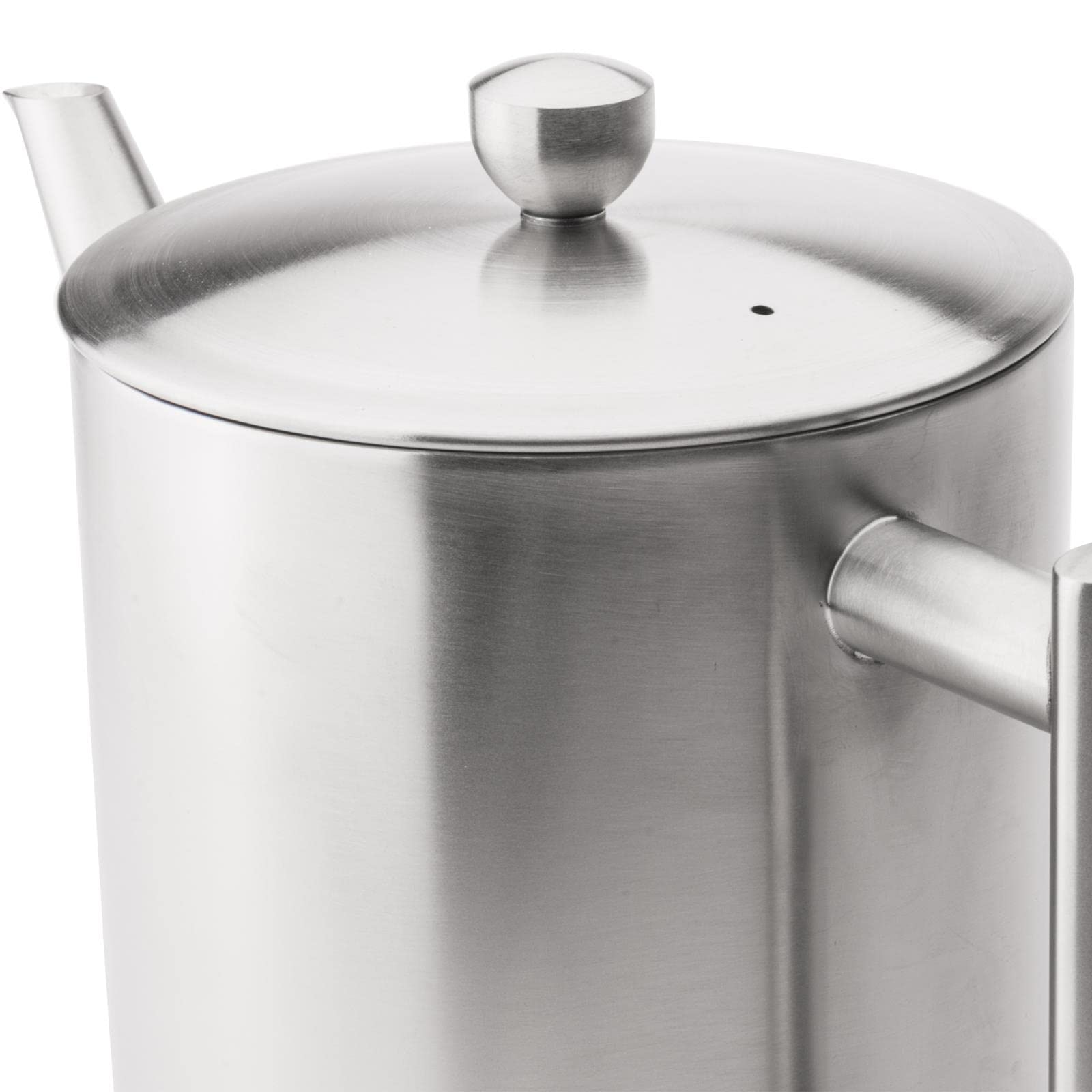Bredemeijer hohe matte doppelwandige Edelstahl Teekanne 1.2 Liter & klassischer Teebereiter mit Tee-Filter Sieb-Einsatz für losen Tee & runder schwarzer Holzuntersetzer