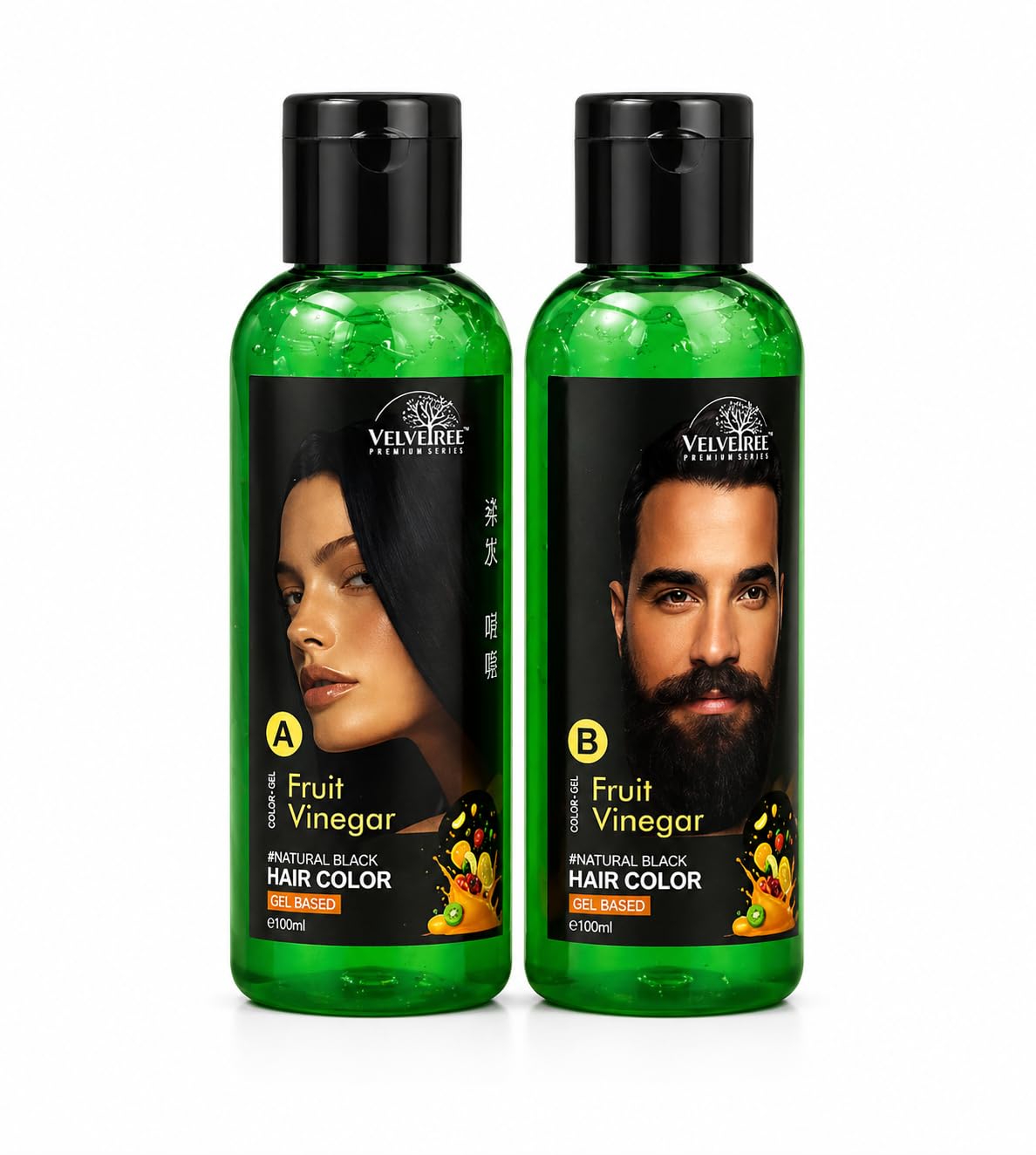 Velvetree Fruit Vinegar Natural Black Hair Color Gel Based (100ml + 100ml) Permanent Hair Dye for Men & Women-picture-56