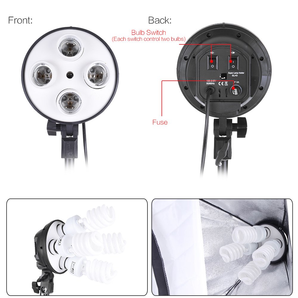 Andoer zestaw do fotografii studyjnej, oświetlenie, tło (12 x 45 W lampa + 3 x oprawka 4-w-1 + 3 x softbox + 3 x statyw na oświetlenie + 1 x torba), zestaw 3, zestaw 5