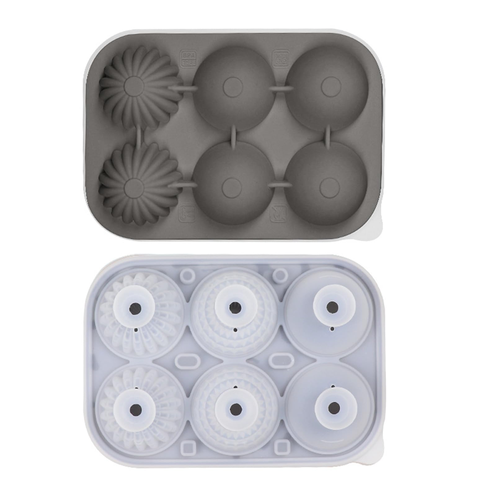 MALSSE 6 Cavity Silicone Ice with Lid for Whiskeys Cocktails Efficient Safe Round Large Ice Cubes Tray with Funnel Large Round Cubes Tray for Cocktails