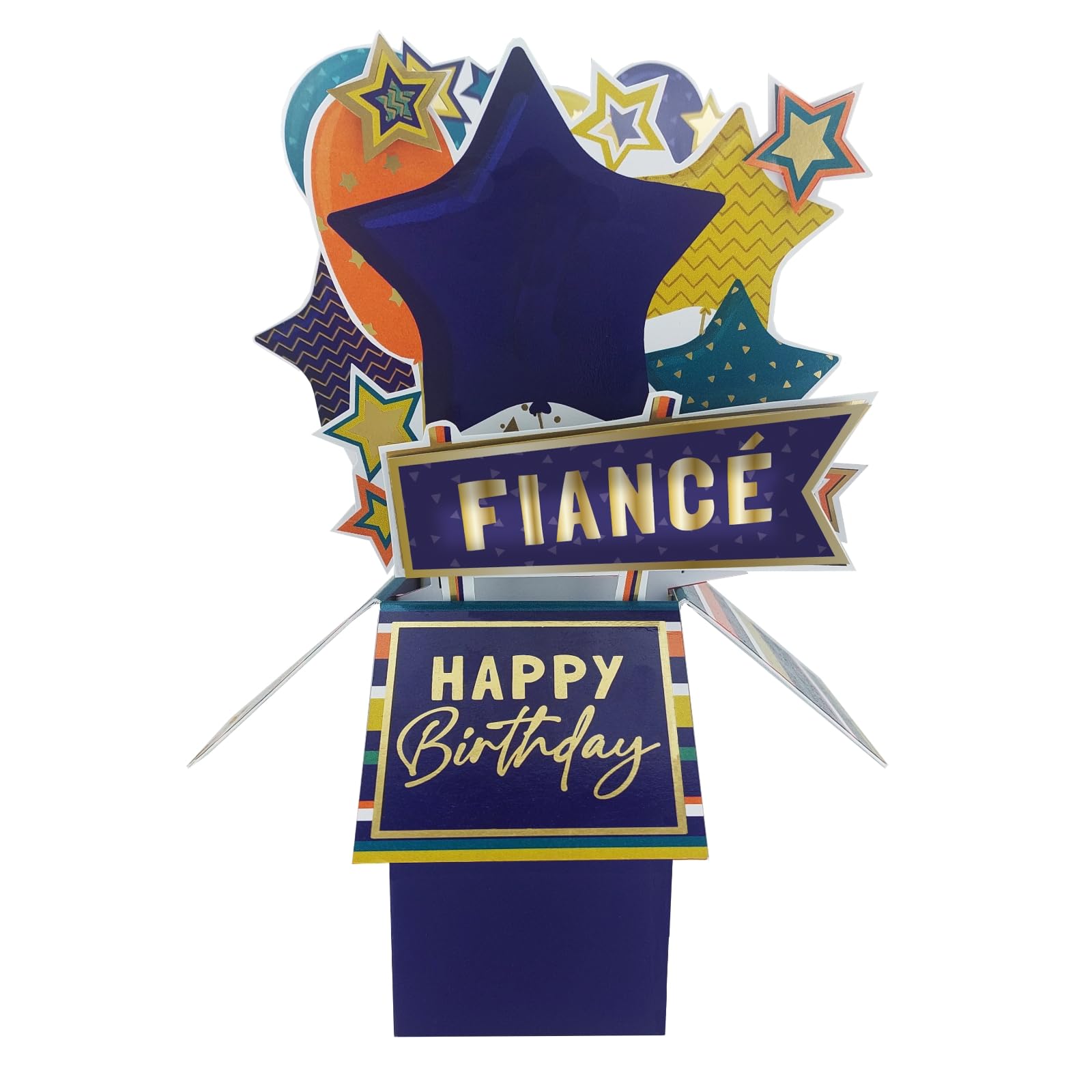 Clever Cubes Fiancé Happy Birthday Pop Up Birthday Card For Him 3D Cube Card - Clever Cubes - By Second Nature - 3D Design, Vibrant Colours, Heartfelt Gift, Eco-Friendly, Memorable Keepsake, Gold Foil