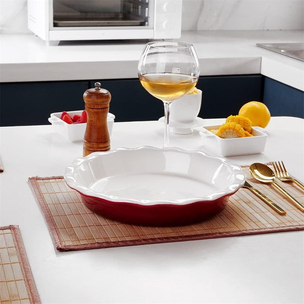 1- Piece 1100ML Crinkle Rim Porcelain Roasting Pan Baking Dish Plate for Pancake BBQ Pizza Fruit Pie Quiche Tarts