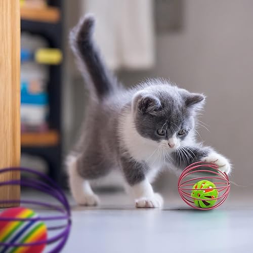Miniatura 5 de Andiker Pelota de juguete para gatos, 6 piezas de juguete interactivo para gatos, ratón enjaulado y pelota para que los gatos persigan y agarren