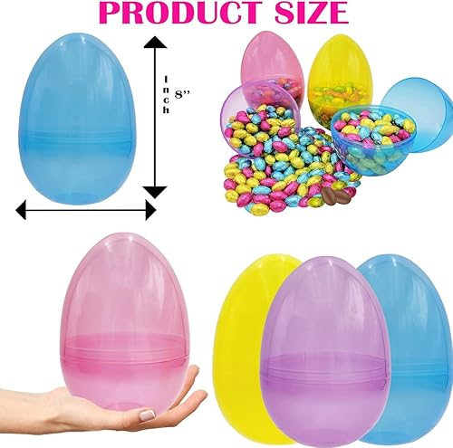 Miniatura 3 de The Dreidel Company Huevos de Pascua translúcidos masivos de 8 pulgadas (paquete de 2) huevos de Pascua de plástico brillante coloridos, perfectos