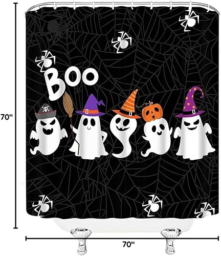 Miniatura 5 de Cortina de ducha de fantasmas de Halloween, fantasma, fantasma, espeluznante, divertida, espeluznante, calabaza, telaraña, noche de terror, mágica,