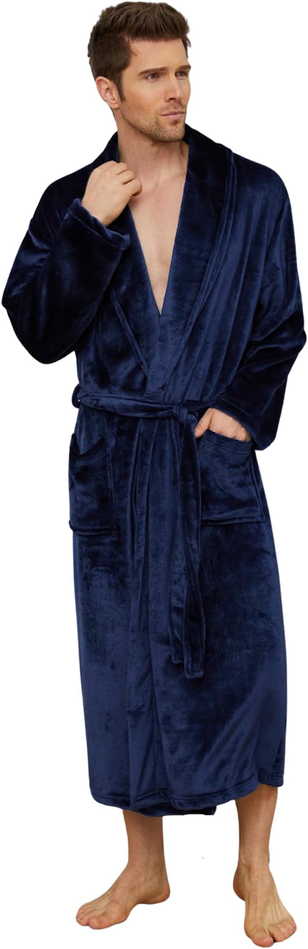 Mens Fleece Robe Plush Collar Shawl Bathrobe