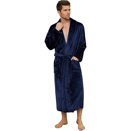 U2SKIIN Mens Fleece Robe Plush Collar Shawl Bathrobe