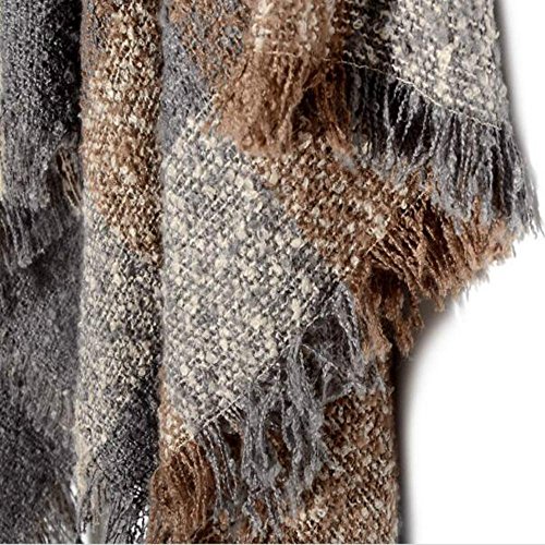 Colygamala Women's Plaid High Collar Poncho Sweater Knit Cape Pullover Shawl3