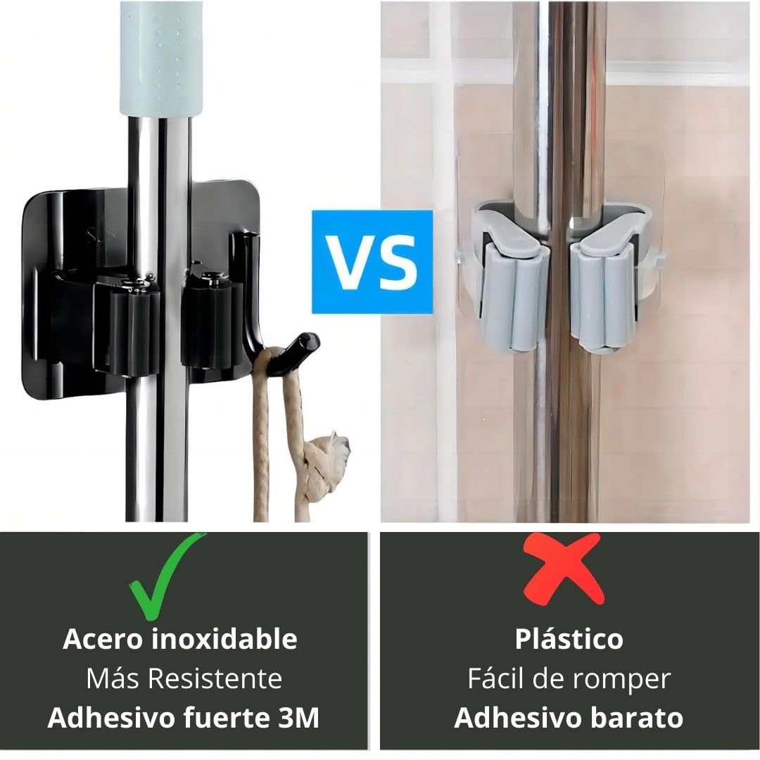 Set 4 Colgadores Escoba y Fregonas Adhesivo, Organizador y Soporte escobas Pared adhesivo, Cuelga y Sujeta Escobas, Escobero pared - Porta Fregona para Colgar Escoba y Fregonas (Negro)