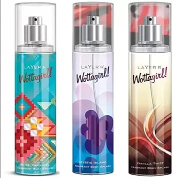 Layerr Wottagirl Pure Paradise, Mystic Island and Vanilla Twist Perfume Body Spray Pack of 3 Combo (135ML each) Perfume Body Spray - For Women (405 ml, Pack of 3)