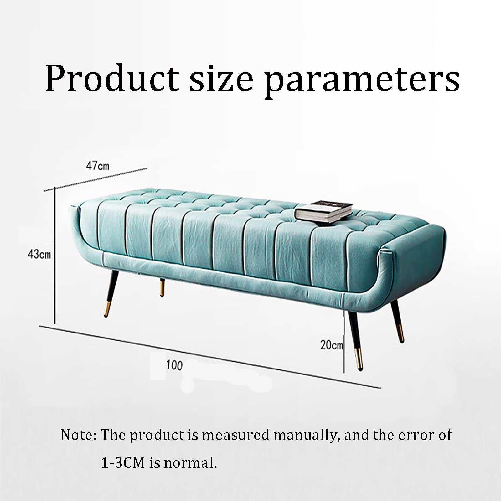 100 * 47 * 43 CM Banco de Almacenamiento de Terciopelo Moderno Otomano, Banco Tapizado de Almacenamiento en el Extremo de la Cama, Banco Decorativo Tapizado Rectángulo con Patas de Metal par