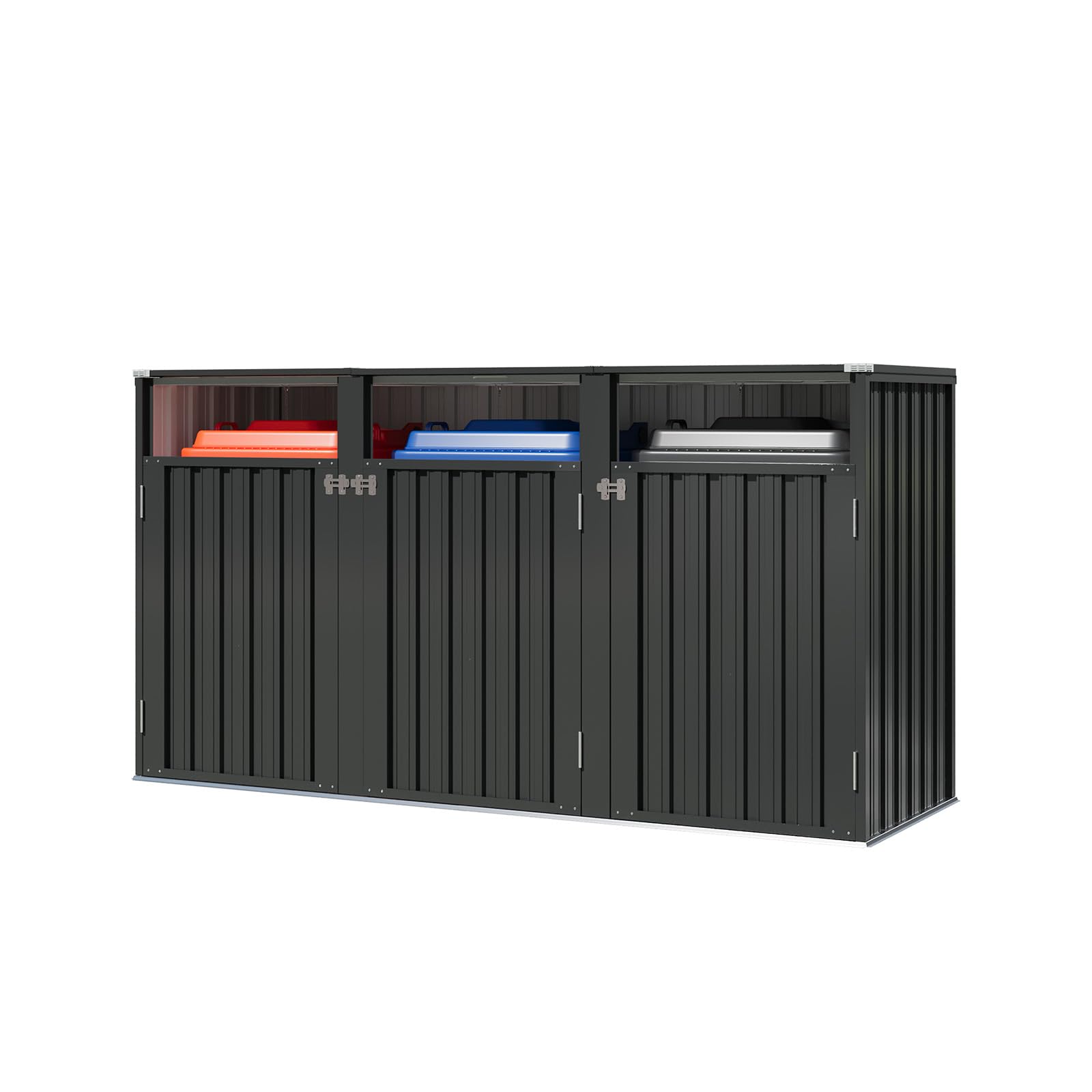 Aoxun Mülltonnenbox 3er, Mülltonnenbox für 3 Tonnen, geeignet für 240L Mülltonnen, Mülltonnenverkleidung aus Stahl mit Kettendeckel & verstärkter Rückwand, für Garten & Terrasse