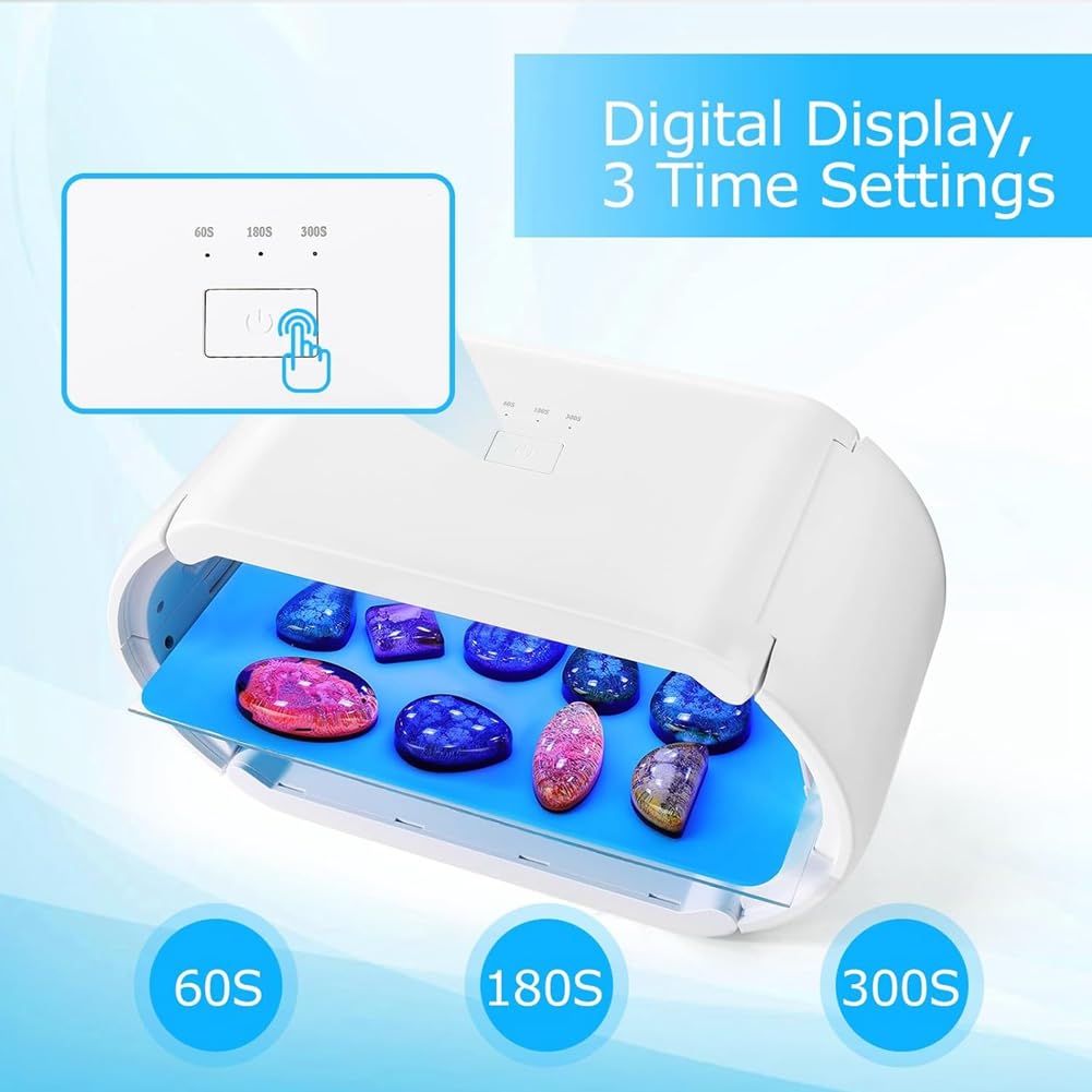 Gokeet Lámpara de Resina UV 2 en 1, Lámpara de Resina UV de Doble Cara de Curado Más Rápido con 48 Cuentas LED, Ajuste de Tiempo Ajustable Enchufe de la UE