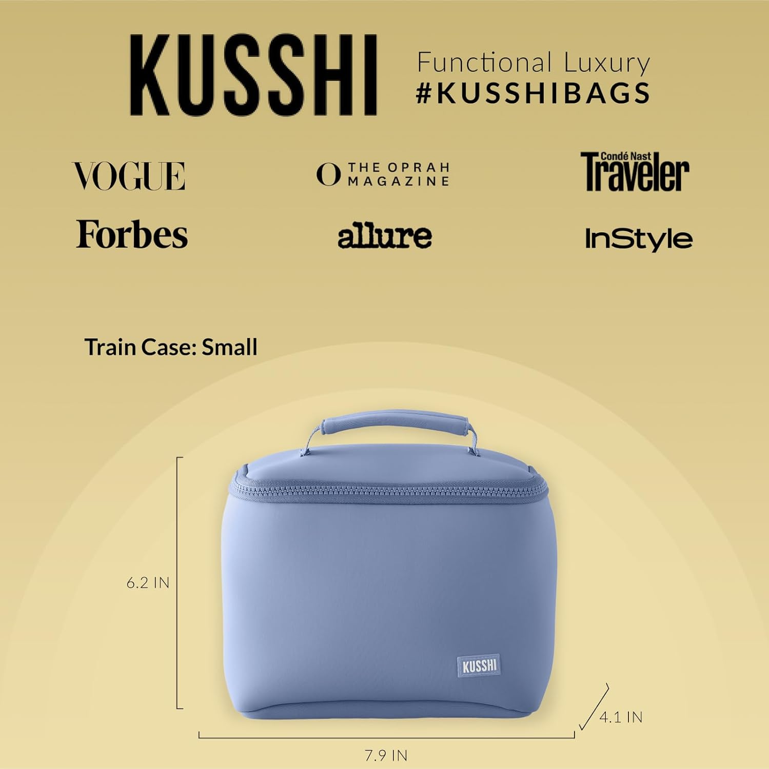 KUSSHI Neoprene Train Case Makeup Bag - Washable Makeup Travel Bag & Vanity Case for Stress Free Travel (Small, Pearl Blue/Sand Pink) - Image 4