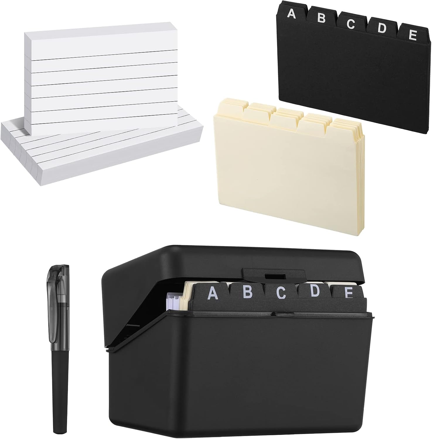 Index Card Holder 3 x 5 Black Storage Box Holds up to 300