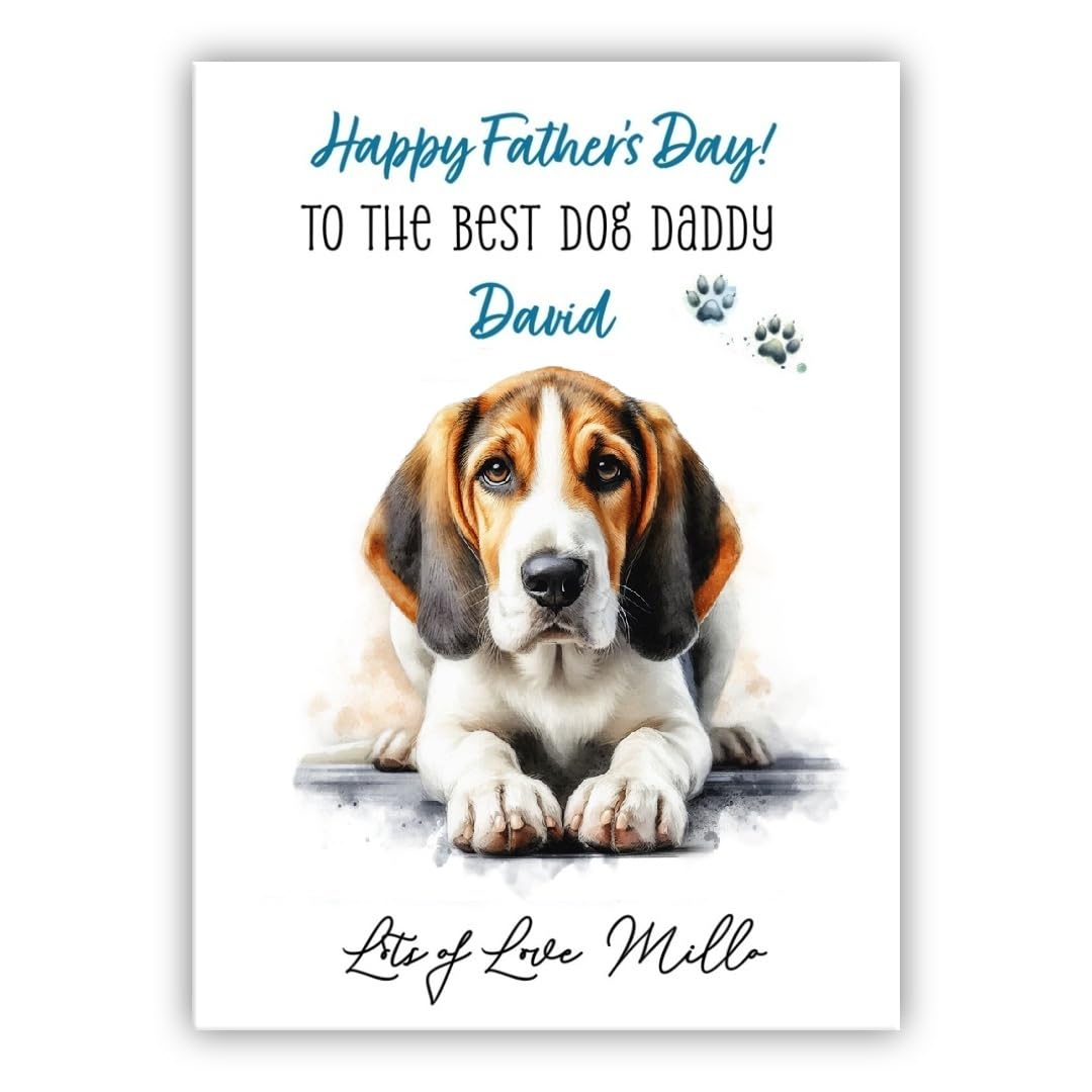Personalised Father’s Day Card From the Dog – Custom Dad's & Dog's Name – Multiple Breeds Available - Fathers Day (• English Foxhound)