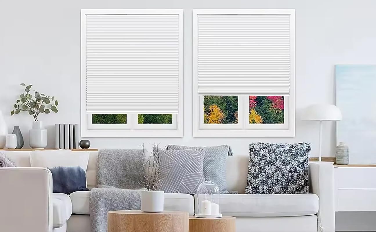 Sekey Plissees für Fenster ohne Bohren Blickdicht Plissee Klemmfix Nahtlos Elegant Halb-Wabenplissee, 60x100cm, Weiß & Grau