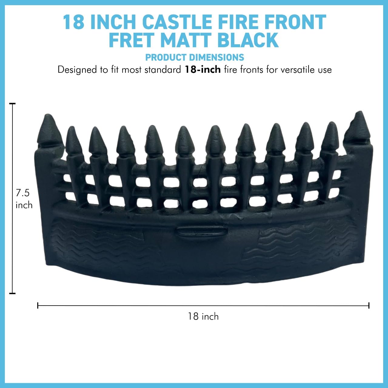 18-Inch Castle Fire Front Fret in Matte Black - Decorative Fireplace Accessory - Image 4