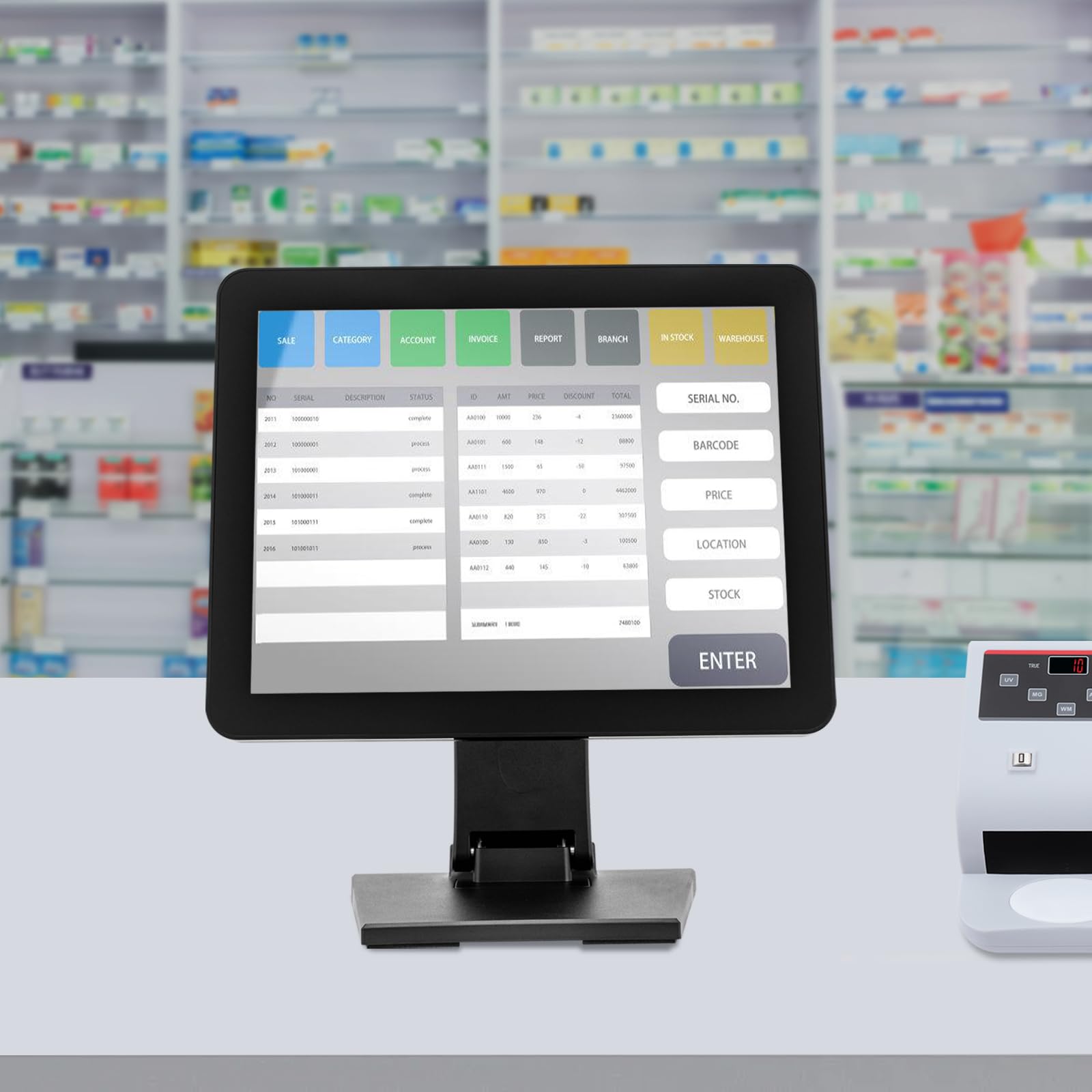 ACLICE Kassendisplay 15 Zoll POS Monitor Touchscreen Kapazitiv 1024x768 HDMI VGA USB 4:3 Computer Monitor für Einzelhandel Kassensystem Restaurant Industrie klappbar mit Wandmontage Schwarz
