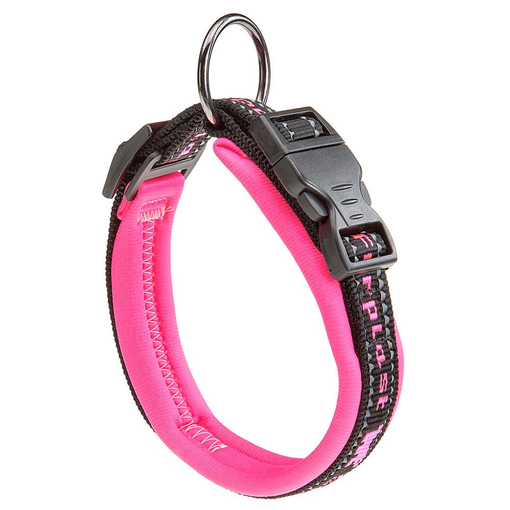 Ferplast Collar Perro Sport Dog, Collar para Perros Mediano, Acolchado Suave, Costuras Reflectantes, Etiqueta para el Nombre de la Mascota, Tamaño: 2 cm (33-43 cm), Rosa