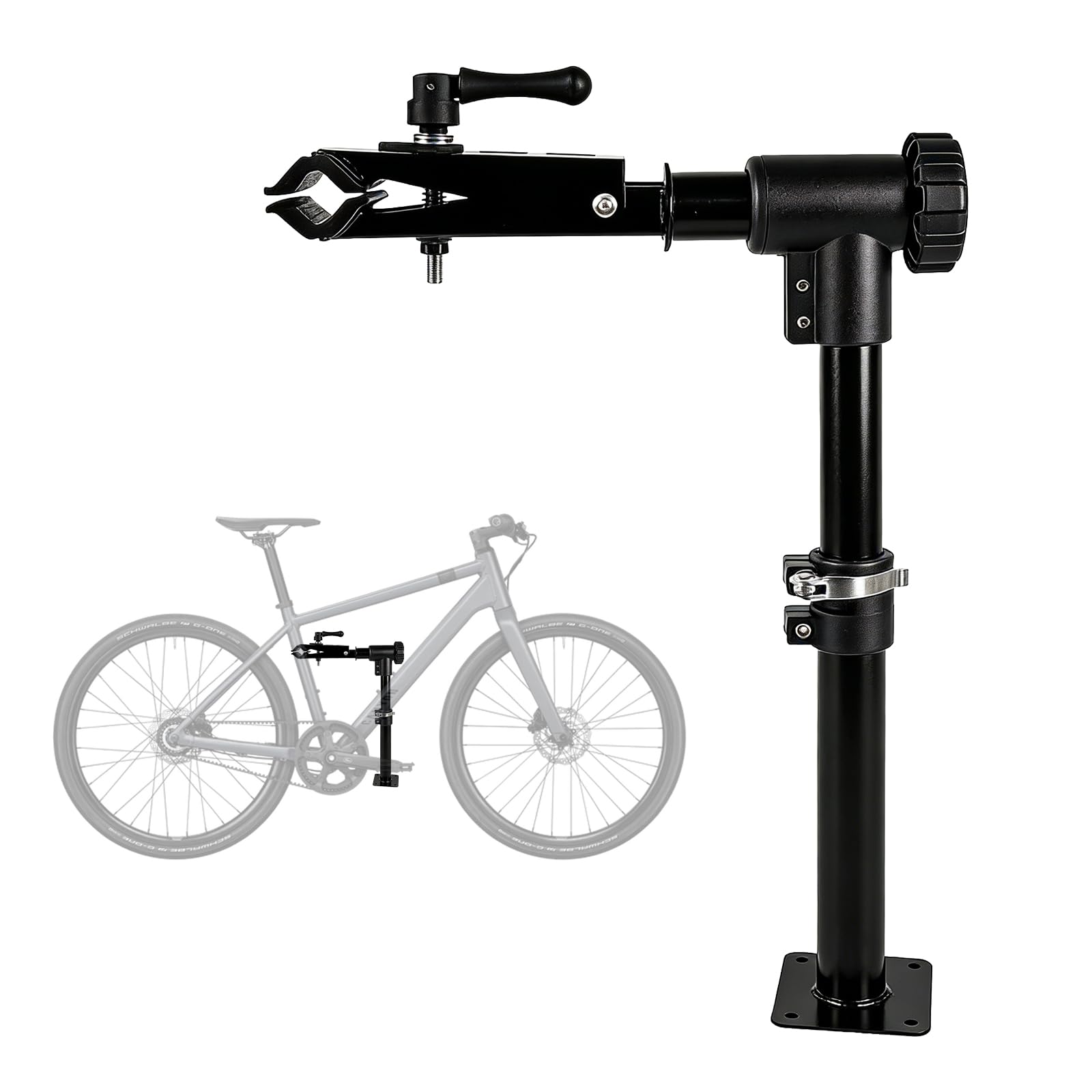 Robusto portabiciclette con morsetti, adatto per manutenzione e pulizia bici da strada/mountain bike, morsetti regolabili, capacità di carico 30 kg