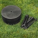 UNIGARDIA Bordure de Jardin Flexible 20m avec 40 piquets d'ancrage - Hauteur 13cm, Épaisseur 3mm - Bordure de Gazon en Plastique - Bordure de Pelouse résistante aux UV, Noir avec Décor en Bois
