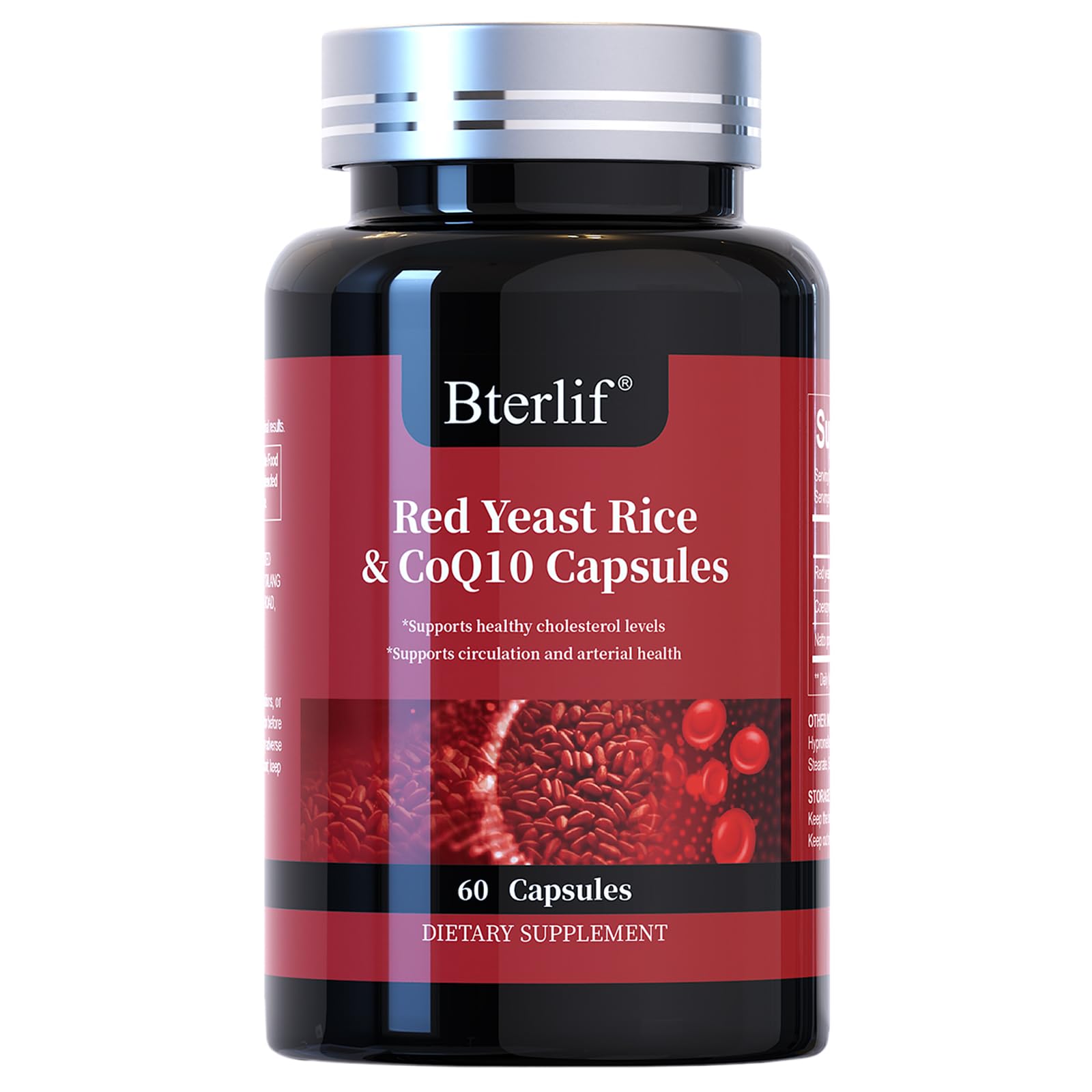 Red Yeast Rice with CoQ10 Supplement Supports Heart Health & Maintains Healthy Cholesterol Levels for Men and Women, Natural & Non-GMO (60 Count)