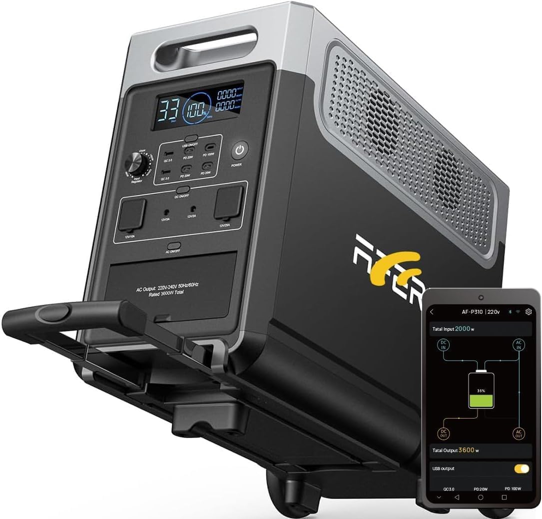 AFERIY Generatore elettrico portatile AC 3600W (7200W Pic), stazione silenziosa solare 3840Wh LiFePO4, UPS, generatore elettrico inverter alimentazione di emergenza domestica Campeggio, garanzia 7