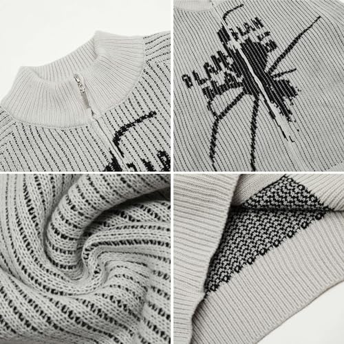 Cardigan Tricoté Motif Araignée Homme Idéal pour l'Automne Gris L - 3