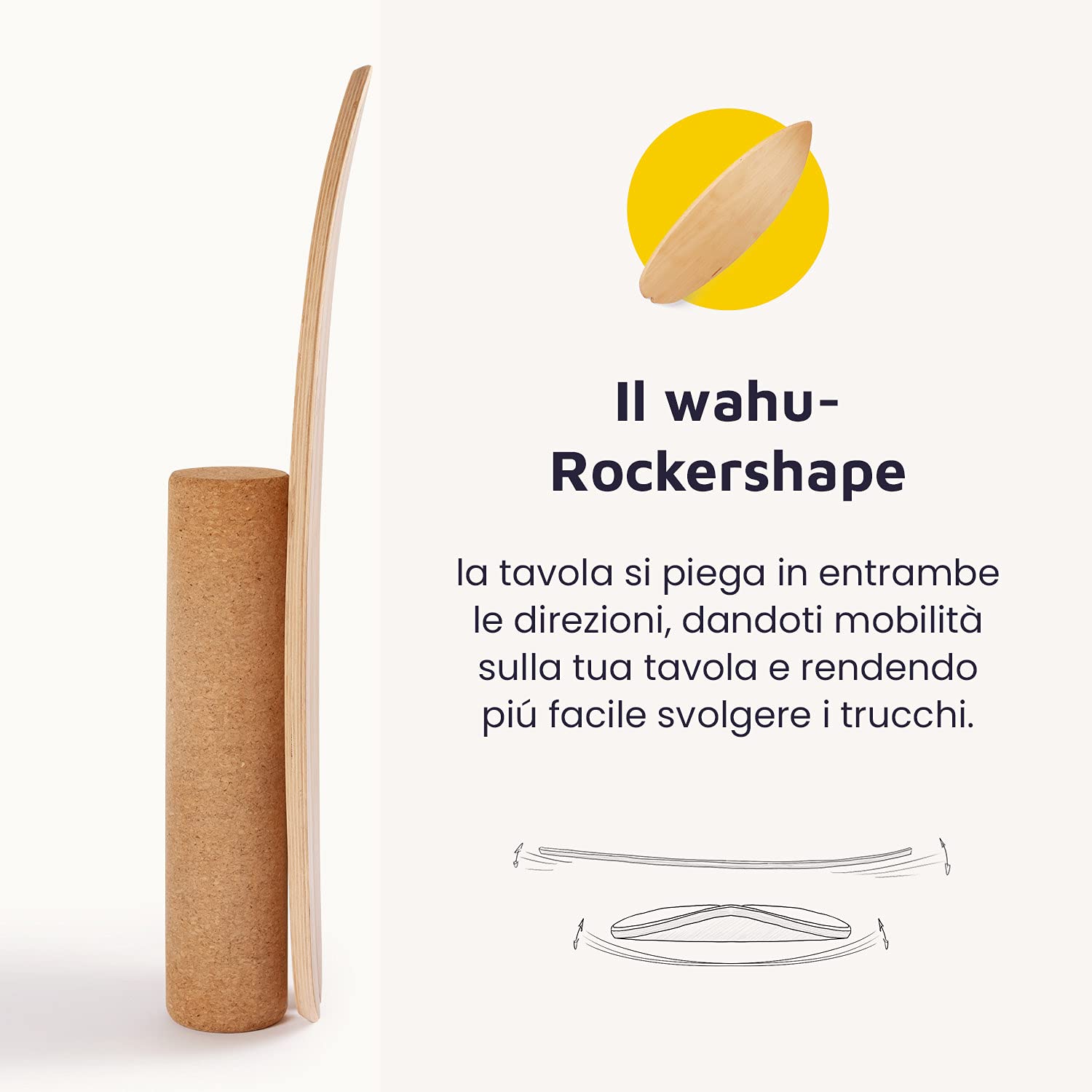 WAHU Balance Board In Legno Con Rullo In Sughero – Surf Trainer Per Casa, Eco-Friendly - 2