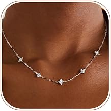 Dainty Silver Gold Necklaces for Women Cute Station Choker Simulated Diamond Necklace Trendy Non Tarnish Simple Layering CZ Necklace Trendy Jewelry Gifts