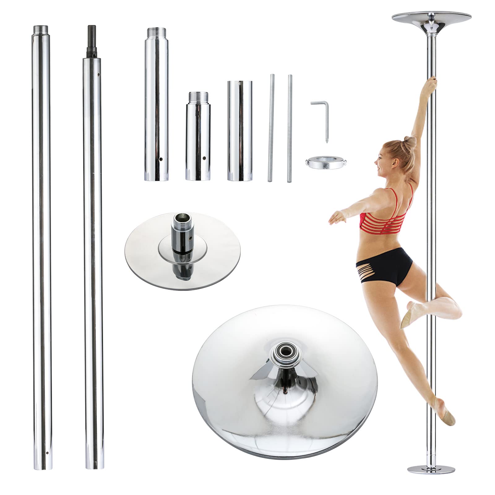 UMEKEN Stripper Pole Spinning Static Dance Pole Portable Removable Adjustable 45mm Dancing Pole for Home Exercise Club Party Pub, Dancer Pole for Beginners and Professionals 440lb Weight Capacity
