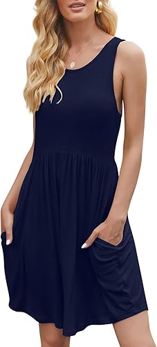 Miniatura 2 de HiMONE - Vestidos de verano sin mangas para mujer, vestido casual de playa, pequeño con bolsillo, moderno